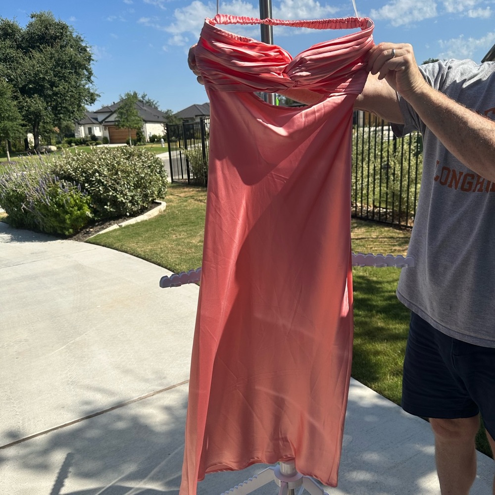 Stunning, coral satin dress